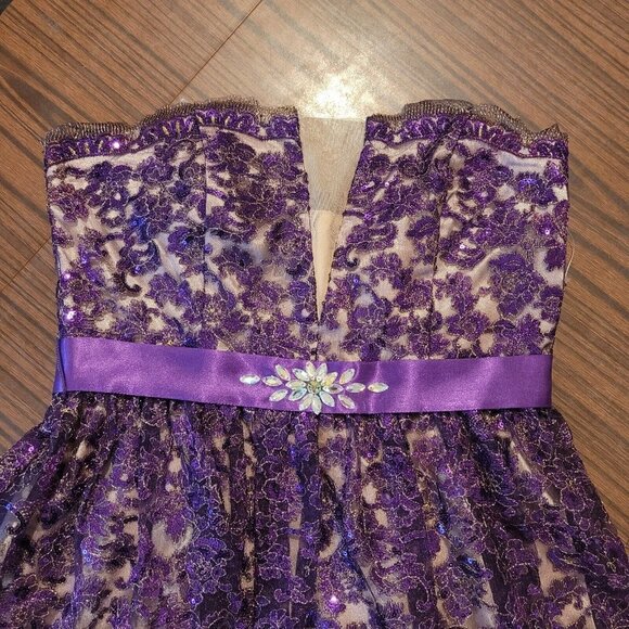 NWT Roberta Off the Shoulder Floral Lace Rhinestone Satin Party Mini Dress Small - Picture 9 of 12